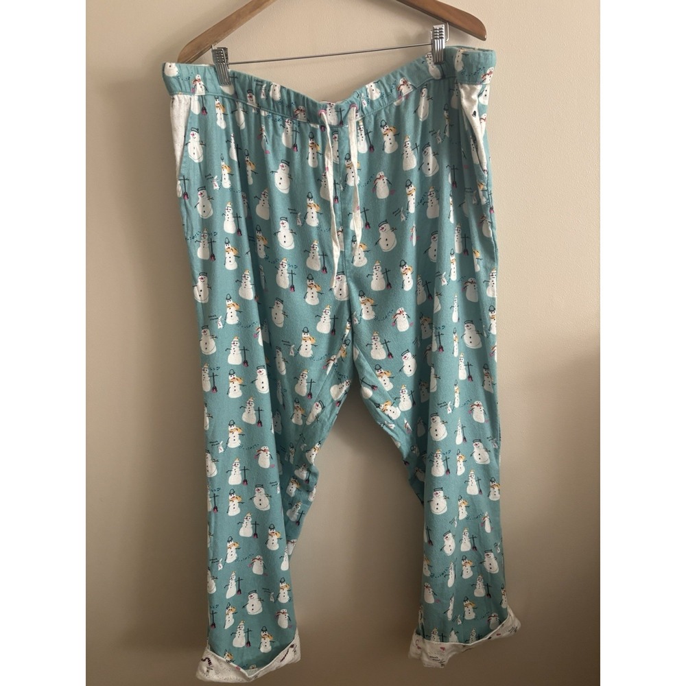 Munki Munki Green & White Snowmen Pajama Pants Large Comfy Cozy Loungewear